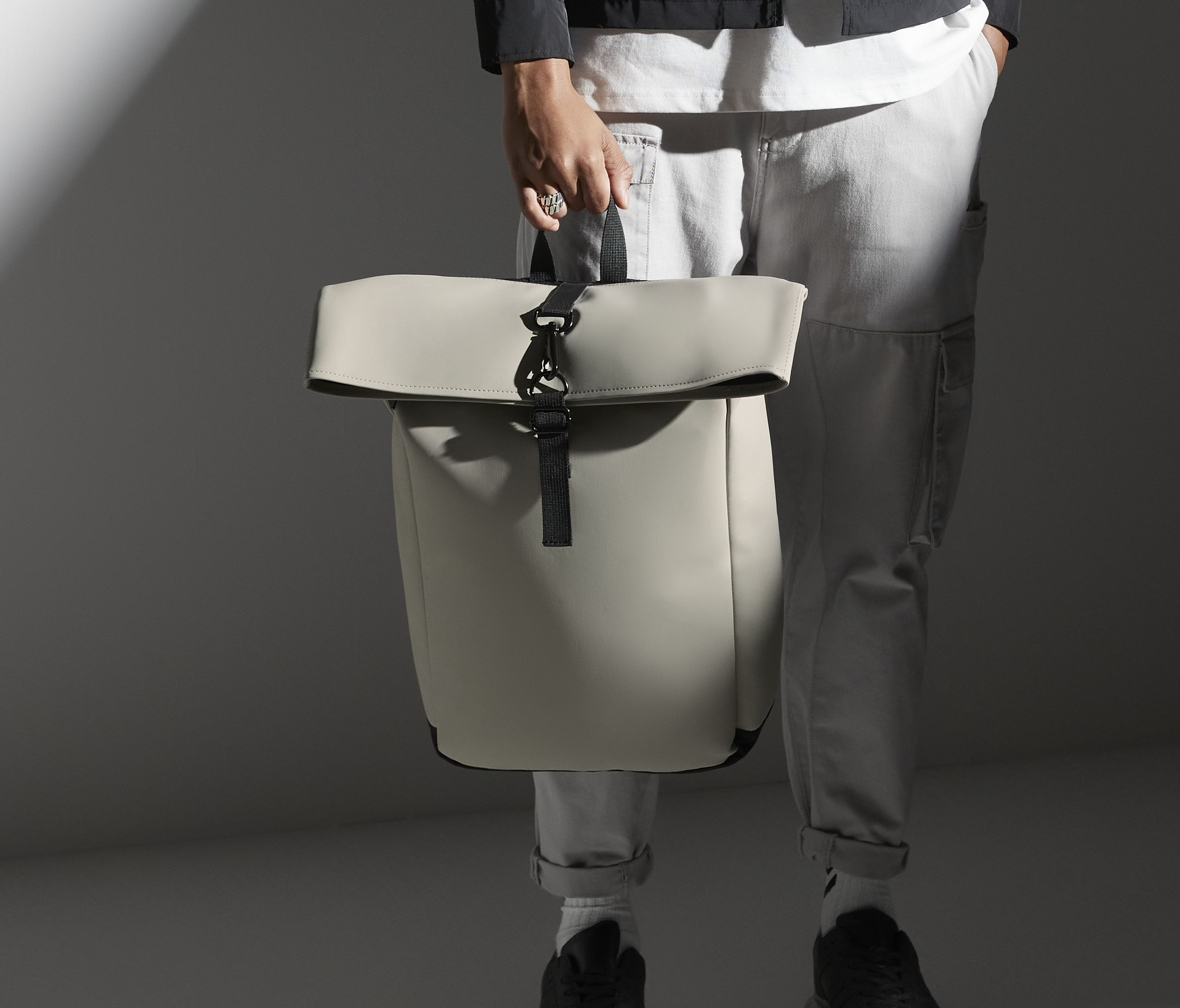 MATTE PU ROLL-TOP BACKPACK